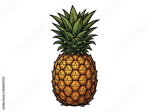 Pineapple with green leaves isolated on white.