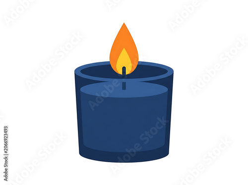 Blue candle with orange flame on top.