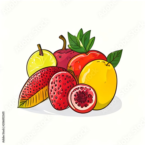 Fresh tropical fruits arranged in a vibrant basket.