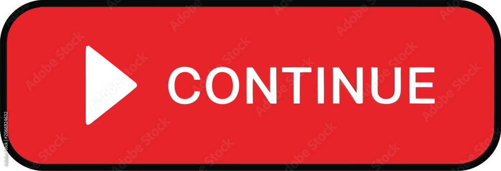 Fototapeta premium Red continue button with white play icon, web interface call to action isolated on transparent background