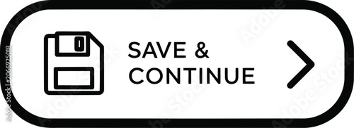 Foto Black and White Save and Continue Button Icon with Disk Symbol and Right Arrow
