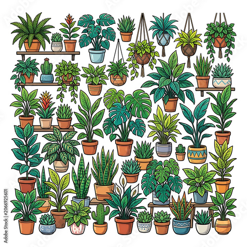 Assorted green potted succulent plants collection.