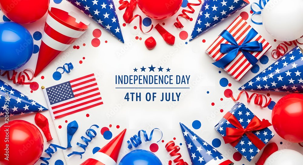 Obraz premium Colorful Independence Day Celebration with American Flags and Fireworks Background