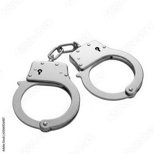 Close-up of Metal Handcuffs on White Background.