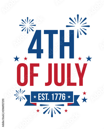 4th Of July Independence Day Typography With Fireworks Ribbon Graphic Element Isolated Vector Poster