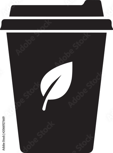 Coffee cup icon with leaf symbol for organic drink and cafe.