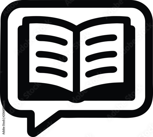 Open book symbol inside speech bubble representing educational communication and knowledge.