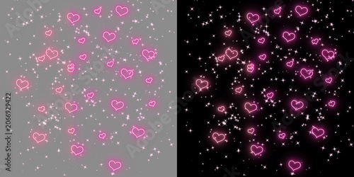 Transparent PNG of Glowing Pink Neon Heart Shapes with Twinkling Sparkle Stars Isolated Romantic Love Light Effect for Valentine Day Wedding Anniversary Design Elements