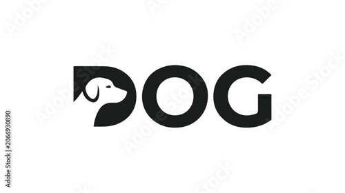 Minimalist typography logo design featuring the word DOG with a dog silhouette inside the letter D.