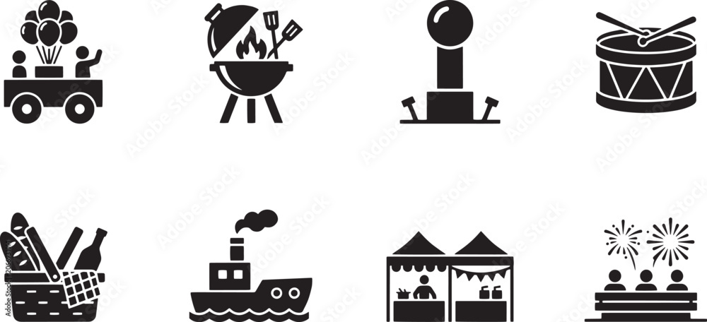 Fototapeta premium Festival Carnival Celebration Silhouette Vector Set