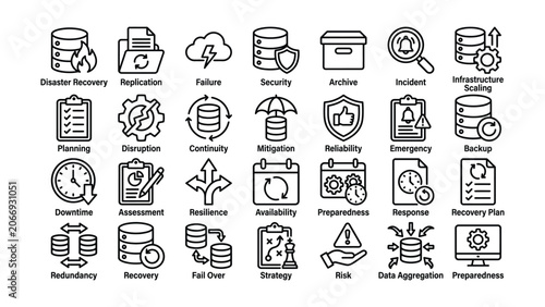 Принти на полотні Business continuity icons set for disaster recovery and data protection services