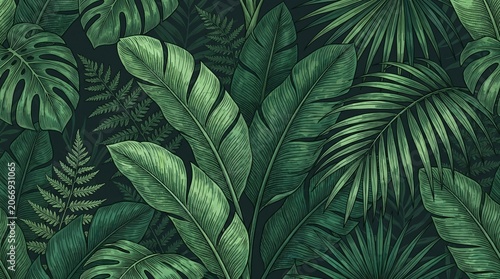 Luxury Tropical Green Leaves Botanical Background Modern Wall Design