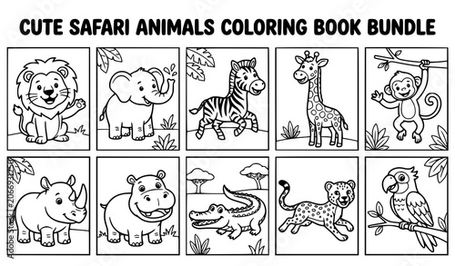 Canvas Print Animal safari coloring page line art bundle for kids