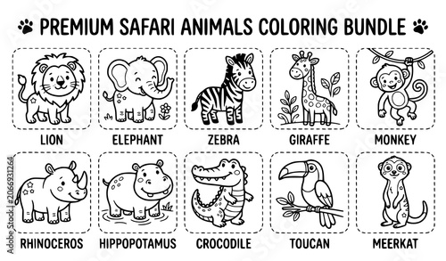 Photography Printable safari animal coloring page collection vector