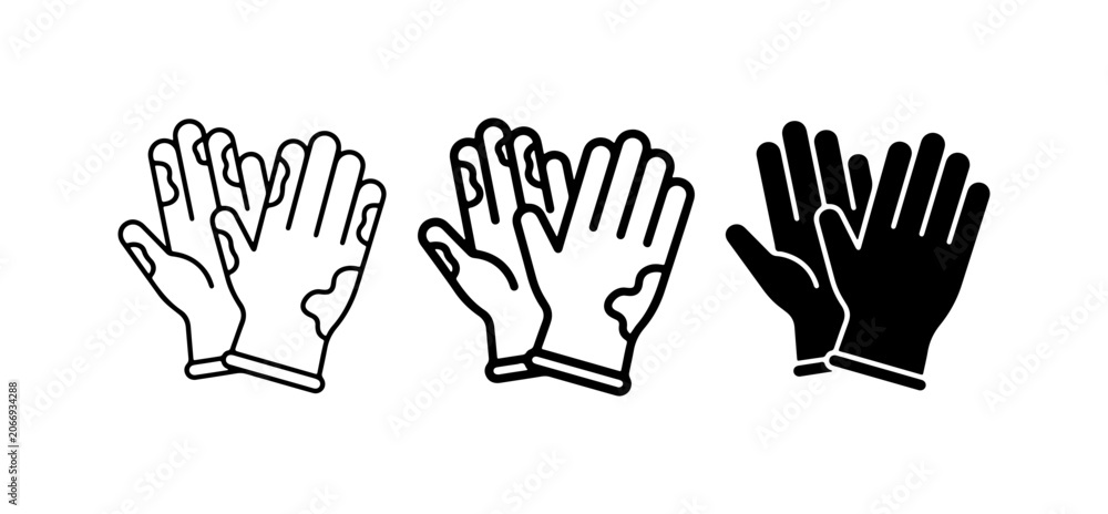 Fototapeta premium Protective Gloves Icons: Clean, Dirty, and Solid Black Styles for Safety and Hygiene