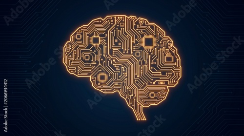 Digital brain circuit board illustration representing artificial intelligence and cognitive technology