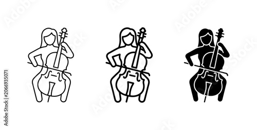 Tableau sur toile Cello Player Icons, Classical Music Performance Vector Art, String Instrument Si