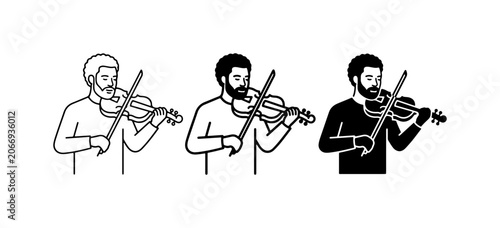Принти на полотні Violinist Icon Set, Musician Playing Violin, Classical Music Performance, Orches