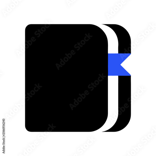 Black notebook with blue bookmark icon symbolizing organization and planning.