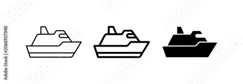 Bild auf Leinwand Cruise Ship Icons, Vector Set: Outline, Line Art, Solid Black Styles