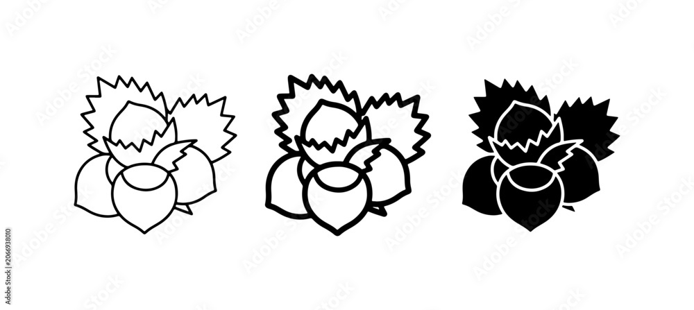 Fototapeta premium Hazelnut Icons, Food Vector Graphics, Organic Nut Illustrations, Healthy Ingredient Symbols