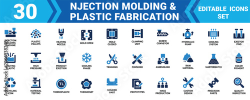 Photos Injection molding plastic fabrication minimal 30 vector icon bundle ui ux solid