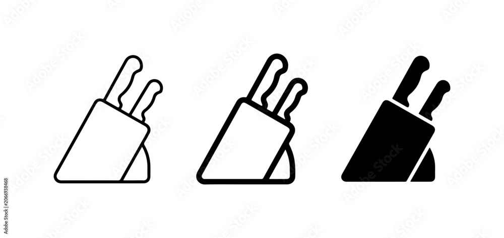 Obraz premium Knife Block Icons, Kitchen Utensil Holder Set, Culinary Tool Storage Vector
