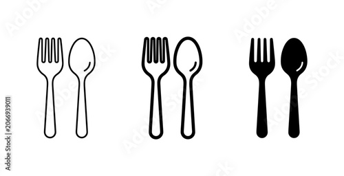 Foto Flatware Icons: Fork and Spoon Vector Set, Simple Outline and Solid Styles for C