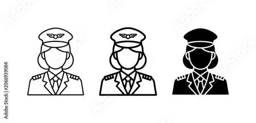 Foto Pilot Icons, Aviation Uniform Vector Graphics, Airline Crew Silhouette Set