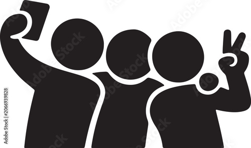 Friends group selfie icon with peace sign, colorful flat vector design