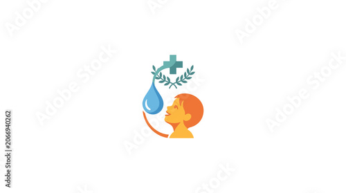 Fotografie Child drinking clean water, health, medical symbol, environment, purity