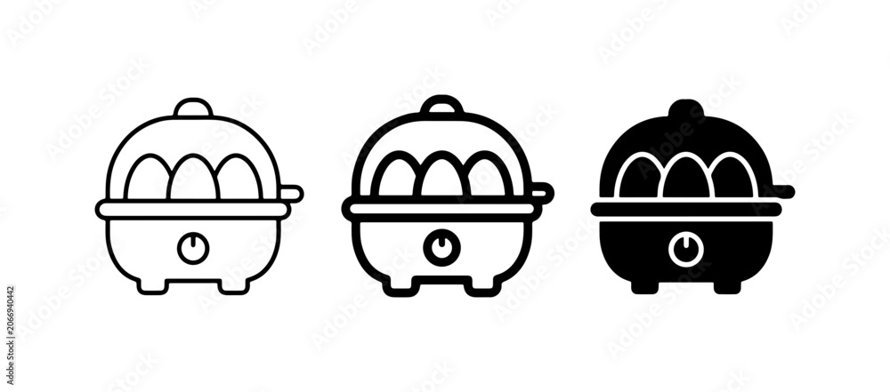 Fototapeta premium Egg Cooker Icons, Electric Steamer Set, Kitchen Appliance Vector Graphics