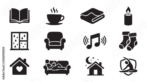 Tableau sur toile Relaxation icons, leisure symbols, comfort signs, vector graphics