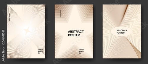 Luxury abstract poster template collection with elegant geometric line patterns and modern beige minimal background design vector illustration