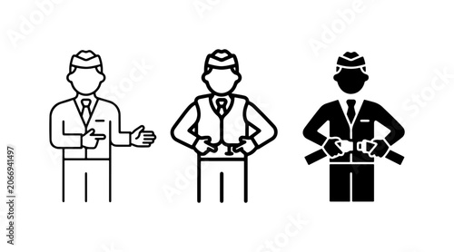 Obraz na plátne Flight Attendant Icons, Airline Crew Symbols, Safety Demonstration Vector Graphi