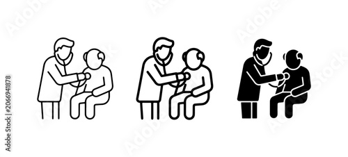 Doctor Examining Patient Icon Set, Medical Checkup, Healthcare Consultation, Clinical Visit