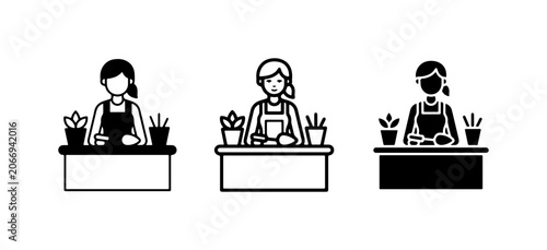 Gardener Icons, Florist Vector Set, Plant Care Graphics, Woman Working with Plants