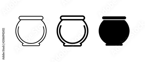 Photos Fish Bowl Icons, Simple Aquarium Graphics, Round Pet Container Vector Set