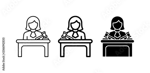 Fotografia Judge Icons, Legal Gavel and Books, Justice Symbol, Law Court Vector Set