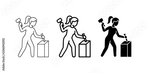 Quadro su tela Woman Carving Stone Icon Set, Craftsmanship, Sculpture, Artistic Creation, DIY P