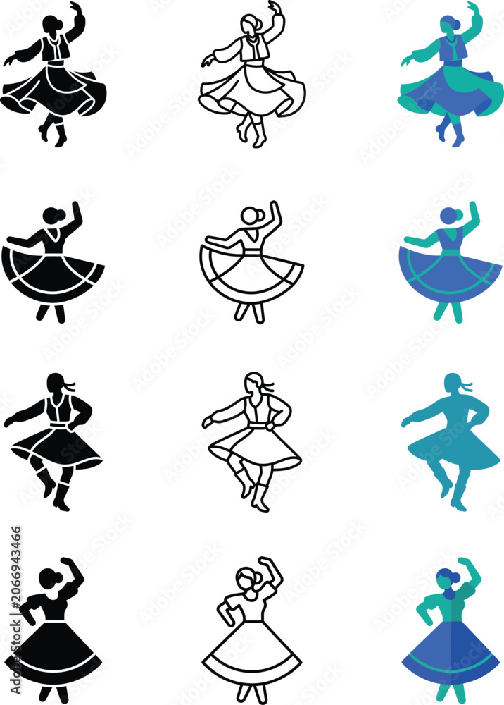 Fototapeta premium Vibrant collection of traditional folk dance silhouettes for cultural events and heritage promotions