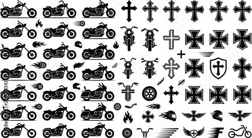 Bild auf Leinwand Motorcycle chopper and biker culture cross icon set for classic custom garage ta