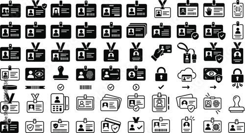 Quadro su tela Identification card icon set with employee ID badge name tag security pass and c