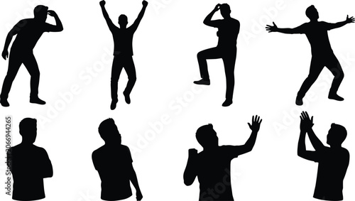 Fotografía Silhouettes of People in Expressive Gestures and Dynamic Body Language Poses