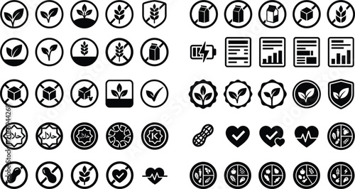 Canvas-taulu Food packaging label silhouette icon set for organic product allergy allergen warning nutrition certification design vector
