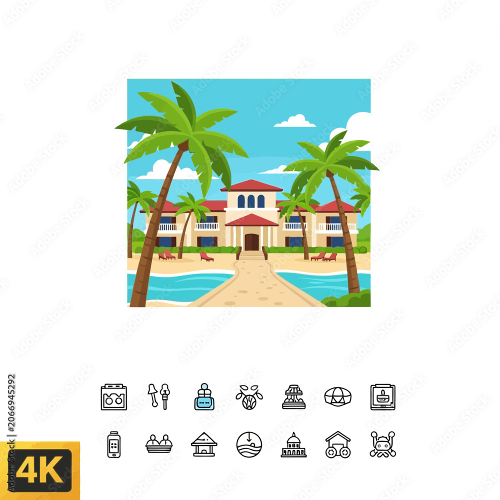 Fototapeta premium Tropical Beachfront Resort Hotel Building.