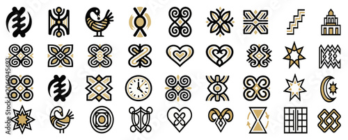 African Tribal Geometric Symbols Collection with Ethnic Icons and Cultural Vector Elements