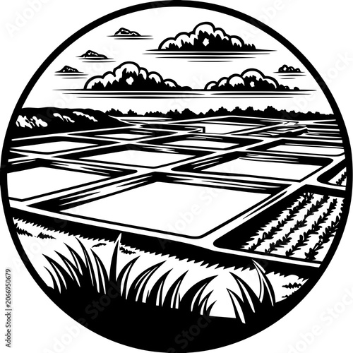 Φωτογραφία aerial view of fish ponds forming abstract geometric shapes
