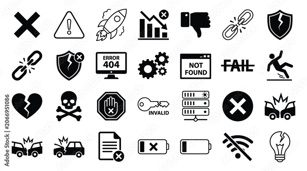 Obraz premium Collection Of Error And Warning Icons Black Silhouette