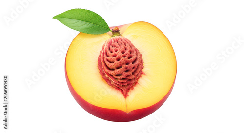 Konstfotografi Peach half with pit isolated on transparent background clean white studio lighti